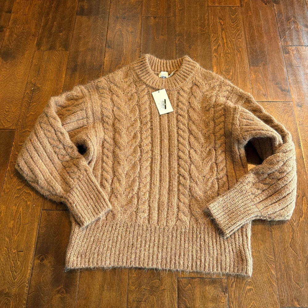 A New Day Womens Brown Cable Knit Sweater Wool Blend Brown Marl Thick Size S